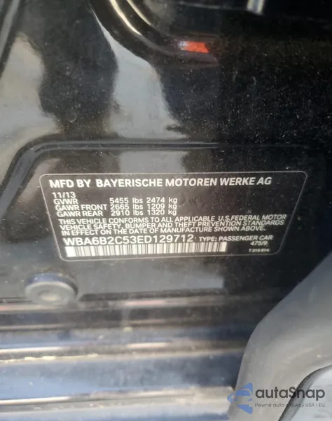 2014 BMW 650 I Gran Coupe z USA, uszkodzony, nr VIN WBA6B2C53ED129712